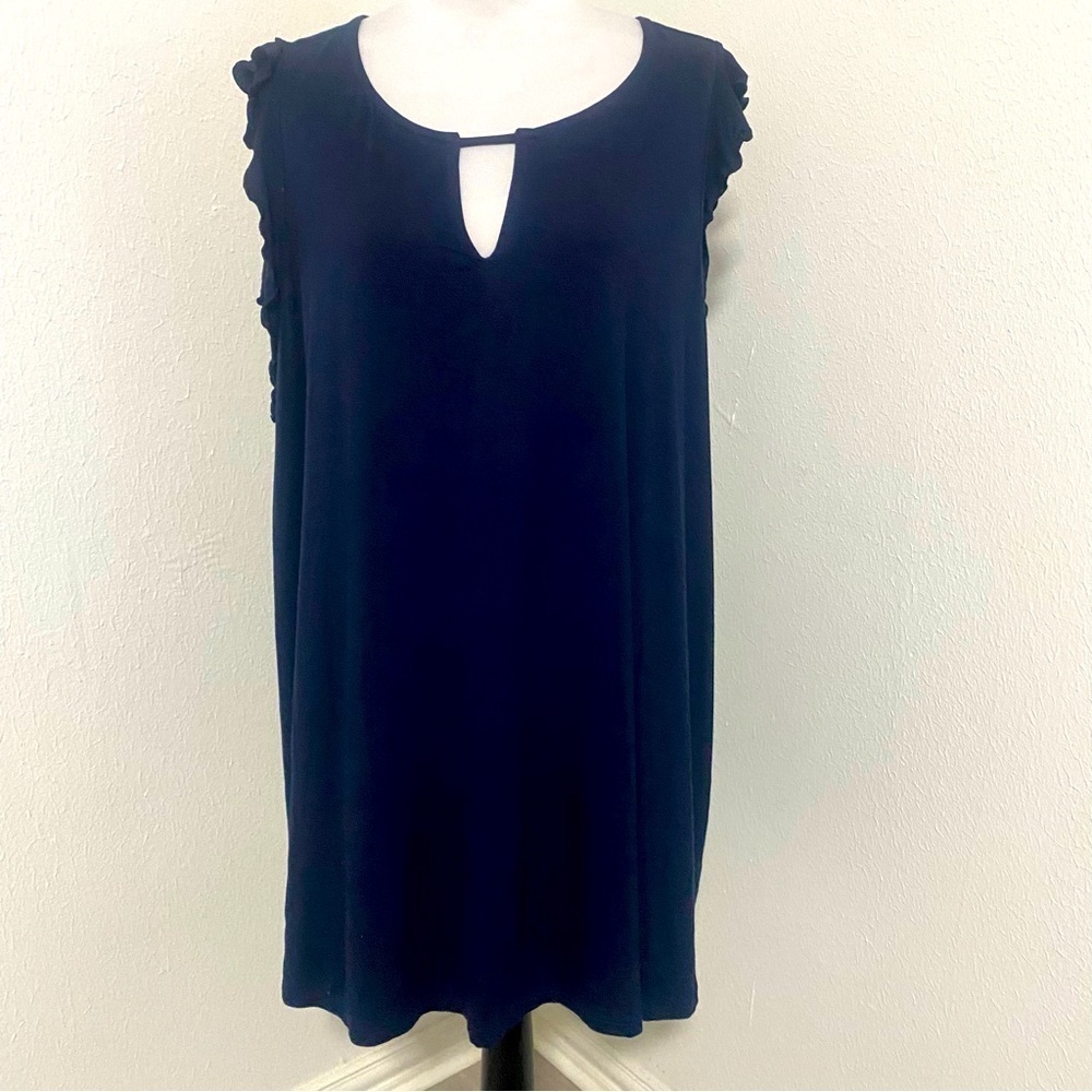 Lane Bryant Plus Size Ruffled Sleeveless Tank Blouse Navy Size 26/28 NWT